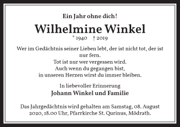 Anzeige von Wilhelmine Winkel von  Werbepost 