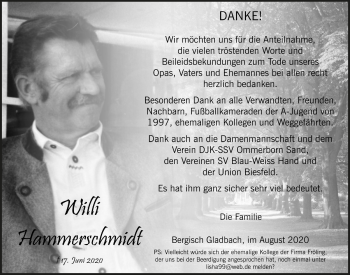Anzeige von Willi Hammerschmidt von  Bergisches Handelsblatt 