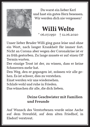 Anzeige von Willi Welte von  Werbepost 