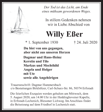 Anzeige von Willy Eßer von  Werbepost 