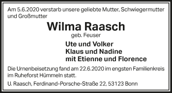 Anzeige von Wilma Raasch von  Schaufenster/Blickpunkt 