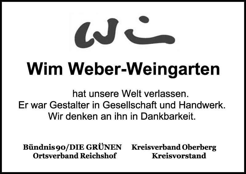  Traueranzeige für Wim Weber-Weingarten vom 04.07.2020 aus Kölner Stadt-Anzeiger / Kölnische Rundschau / Express