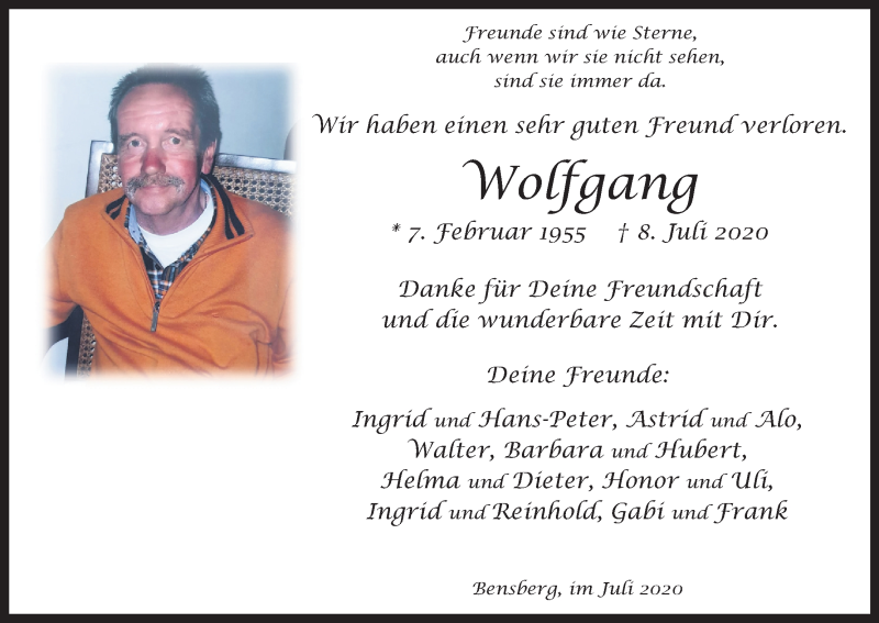  Traueranzeige für Wolfgang  vom 11.07.2020 aus Kölner Stadt-Anzeiger / Kölnische Rundschau / Express