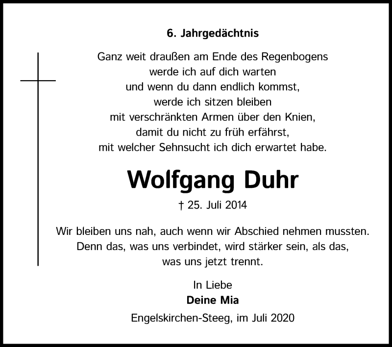  Traueranzeige für Wolfgang Duhr vom 25.07.2020 aus Kölner Stadt-Anzeiger / Kölnische Rundschau / Express