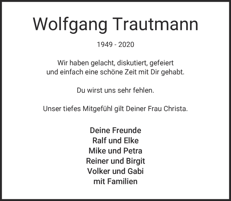  Traueranzeige für Wolfgang Trautmann vom 25.07.2020 aus  Blickpunkt Euskirchen 