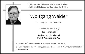 Anzeige von Wolfgang Walder von Kölner Stadt-Anzeiger / Kölnische Rundschau / Express