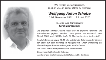 Anzeige von Wolfgang Anton Schulze von  Werbepost 