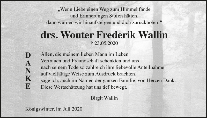  Traueranzeige für Wouter Frederik Wallin vom 03.07.2020 aus  Extra Blatt 