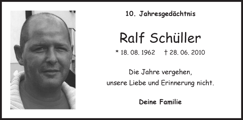  Traueranzeige für Ralf Schüller vom 01.07.2020 aus Kölner Stadt-Anzeiger / Kölnische Rundschau / Express