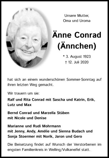 Anzeige von Änne Conrad von Kölner Stadt-Anzeiger / Kölnische Rundschau / Express