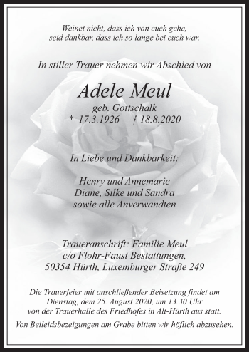 Anzeige von Adele Meul von  Wochenende 