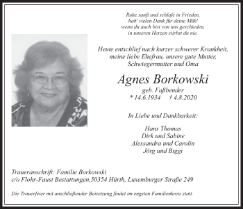 Anzeige von Agnes Borkowski von  Wochenende 