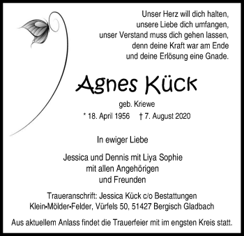 Anzeige von Agnes Kück von Kölner Stadt-Anzeiger / Kölnische Rundschau / Express