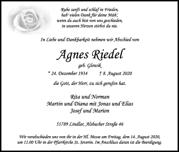Anzeige von Agnes Riedel von Kölner Stadt-Anzeiger / Kölnische Rundschau / Express