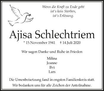 Anzeige von Ajisa Schlechtriem von  Lokalanzeiger 