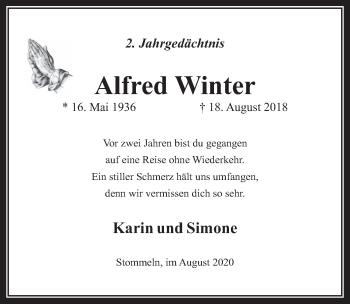 Anzeige von Alfred Winter von  Wochenende 