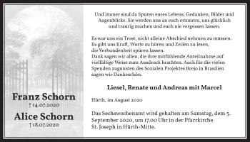 Anzeige von Alice Schorn von  Wochenende 