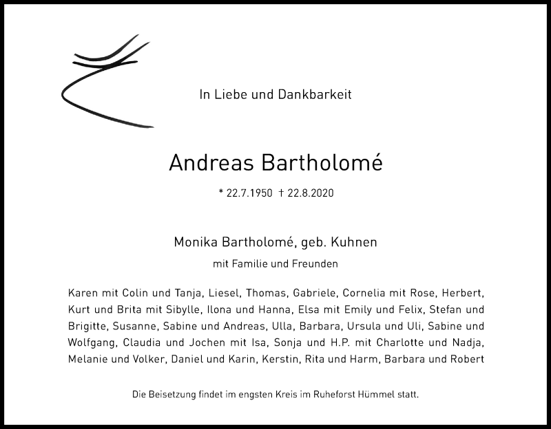 Traueranzeige für Andreas Bartholomé vom 29.08.2020 aus Kölner Stadt-Anzeiger / Kölnische Rundschau / Express