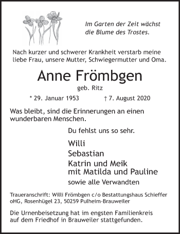 Anzeige von Anne Frömbgen von  Werbepost 