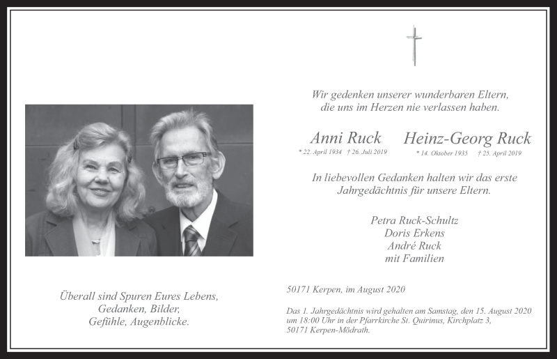  Traueranzeige für Anni Ruck vom 14.08.2020 aus  Werbepost 