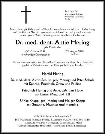 Anzeige von Antje Hering von Kölner Stadt-Anzeiger / Kölnische Rundschau / Express