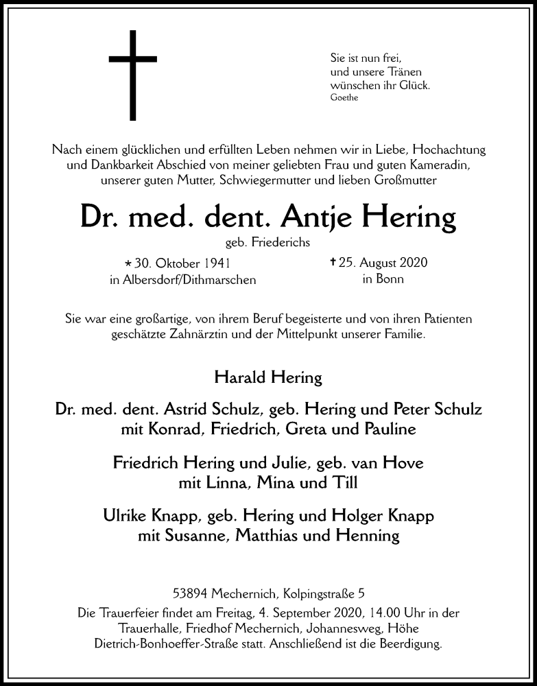  Traueranzeige für Antje Hering vom 29.08.2020 aus Kölner Stadt-Anzeiger / Kölnische Rundschau / Express