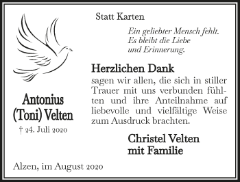Anzeige von Antonius Velten von  Lokalanzeiger 