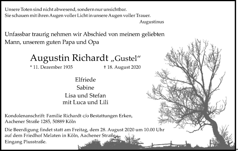  Traueranzeige für Augustin Richardt vom 22.08.2020 aus Kölner Stadt-Anzeiger / Kölnische Rundschau / Express