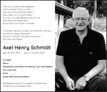 Anzeige von Axel Henry Schmidt von  Blickpunkt Euskirchen 