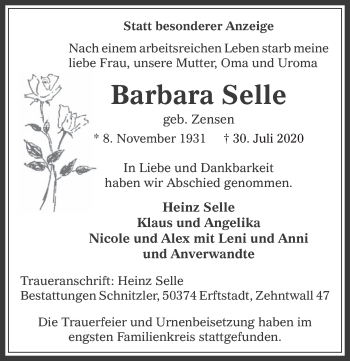 Anzeige von Barbara Selle von  Werbepost 