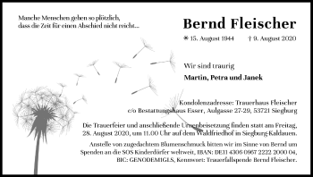 Anzeige von Bernd Fleischer von Kölner Stadt-Anzeiger / Kölnische Rundschau / Express