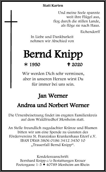 Anzeige von Bernd Knipp von Kölner Stadt-Anzeiger / Kölnische Rundschau / Express