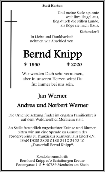 Anzeige von Bernd Knipp von  Extra Blatt 