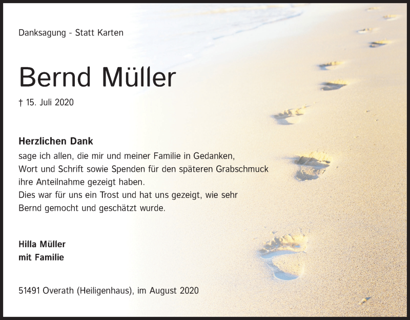  Traueranzeige für Bernd Müller vom 15.08.2020 aus Kölner Stadt-Anzeiger / Kölnische Rundschau / Express