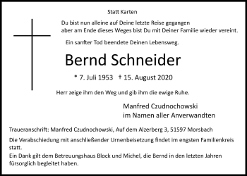 Anzeige von Bernd Schneider von  Lokalanzeiger 