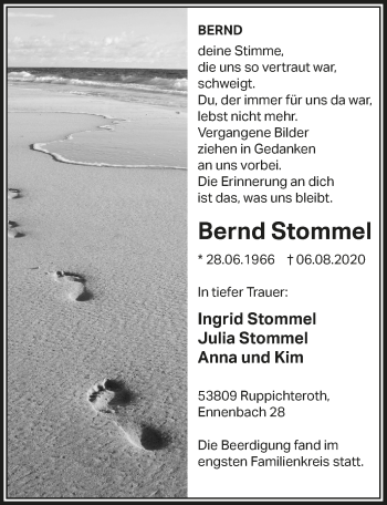 Anzeige von Bernd Stommel von  Lokalanzeiger 