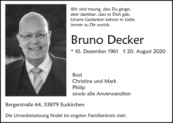 Anzeige von Bruno Decker von  Blickpunkt Euskirchen 