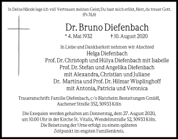 Anzeige von Bruno Diefenbach von Kölner Stadt-Anzeiger / Kölnische Rundschau / Express