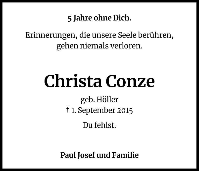  Traueranzeige für Christa Conze vom 01.09.2020 aus Kölner Stadt-Anzeiger / Kölnische Rundschau / Express