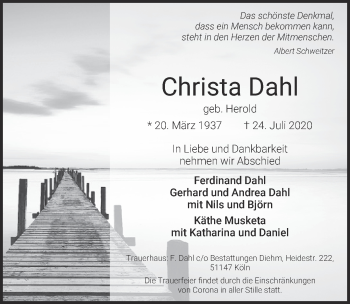 Anzeige von Christa Dahl von  Bergisches Handelsblatt 