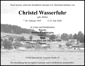 Anzeige von Christel Wasserfuhr von Kölner Stadt-Anzeiger / Kölnische Rundschau / Express