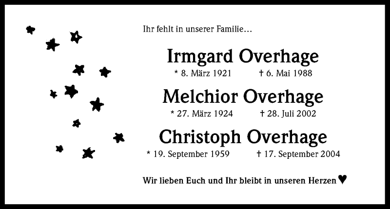  Traueranzeige für Christoph Overhage vom 01.08.2020 aus Kölner Stadt-Anzeiger / Kölnische Rundschau / Express