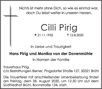 Anzeige von Cilli Pirig von  Schlossbote/Werbekurier 
