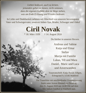 Anzeige von Ciril Novak von  Lokalanzeiger 