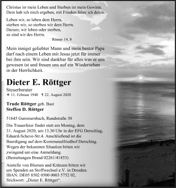 Anzeige von Dieter E. Röttger von Kölner Stadt-Anzeiger / Kölnische Rundschau / Express