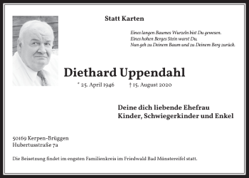 Anzeige von Diethard Uppendahl von  Wochenende  Werbepost 