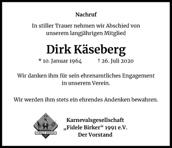 Anzeige von Dirk Käseberg von Kölner Stadt-Anzeiger / Kölnische Rundschau / Express