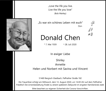 Anzeige von Donald Chen von  Bergisches Handelsblatt 