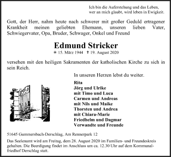 Anzeige von Edmund Stricker von Kölner Stadt-Anzeiger / Kölnische Rundschau / Express