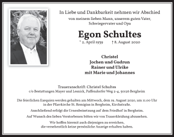 Anzeige von Egon Schultes von  Werbepost 